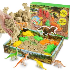 Arena de Juego de Dinosaurio Natural de 900 Gramos de Arena 6 moldes 6 Figuras y Bandeja de Actividad